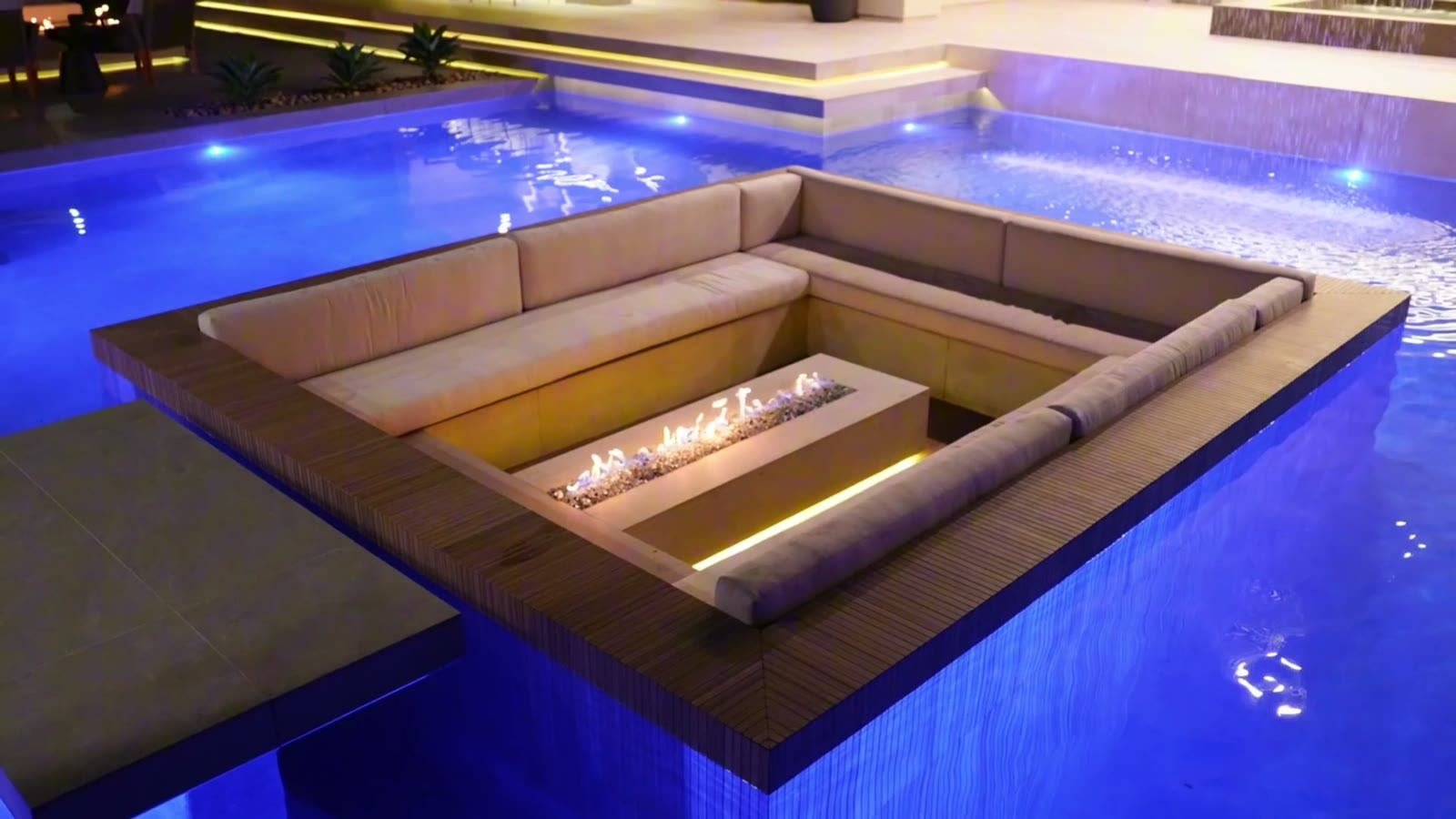 Finished custom pool with a sunken lounge